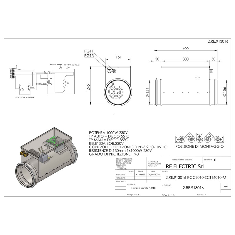 RESISTENZA 1KW 230V d.160mm CORAZZATA SU CANALE CIRCOLARE