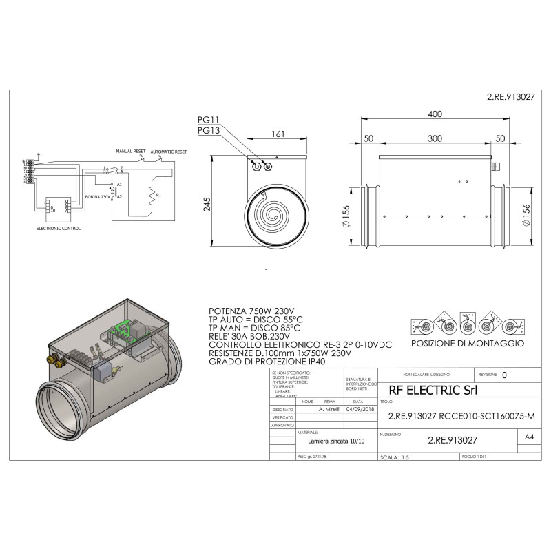 RESISTENZA 750W 230V d.160mm CORAZZATA SU CANALE CIRCOLARE
