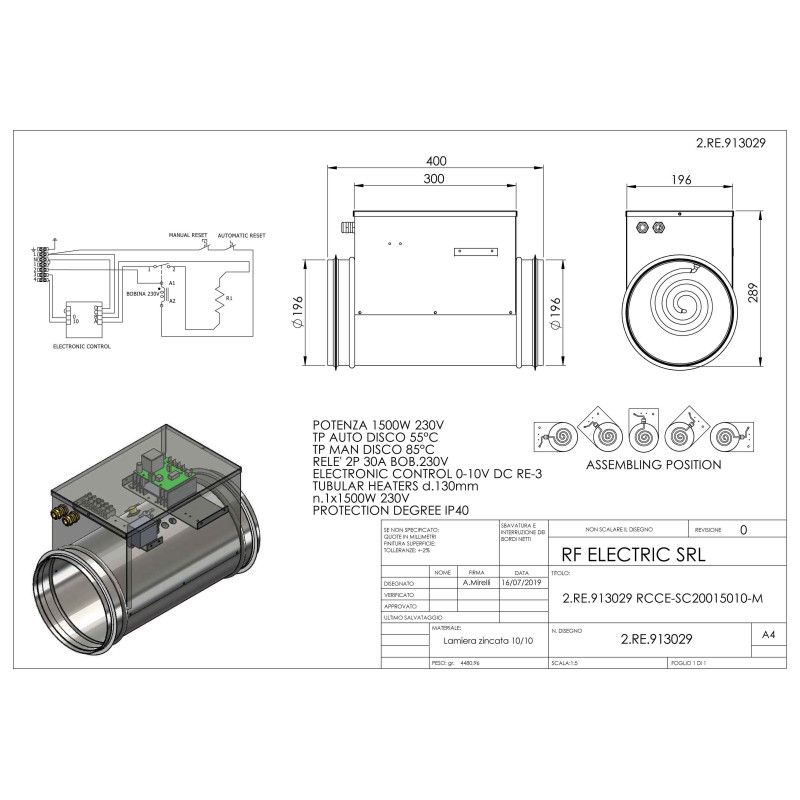 RESISTENZA 1.5KW 230V d.200mm CORAZZATA SU CANALE CIRCOLARE
